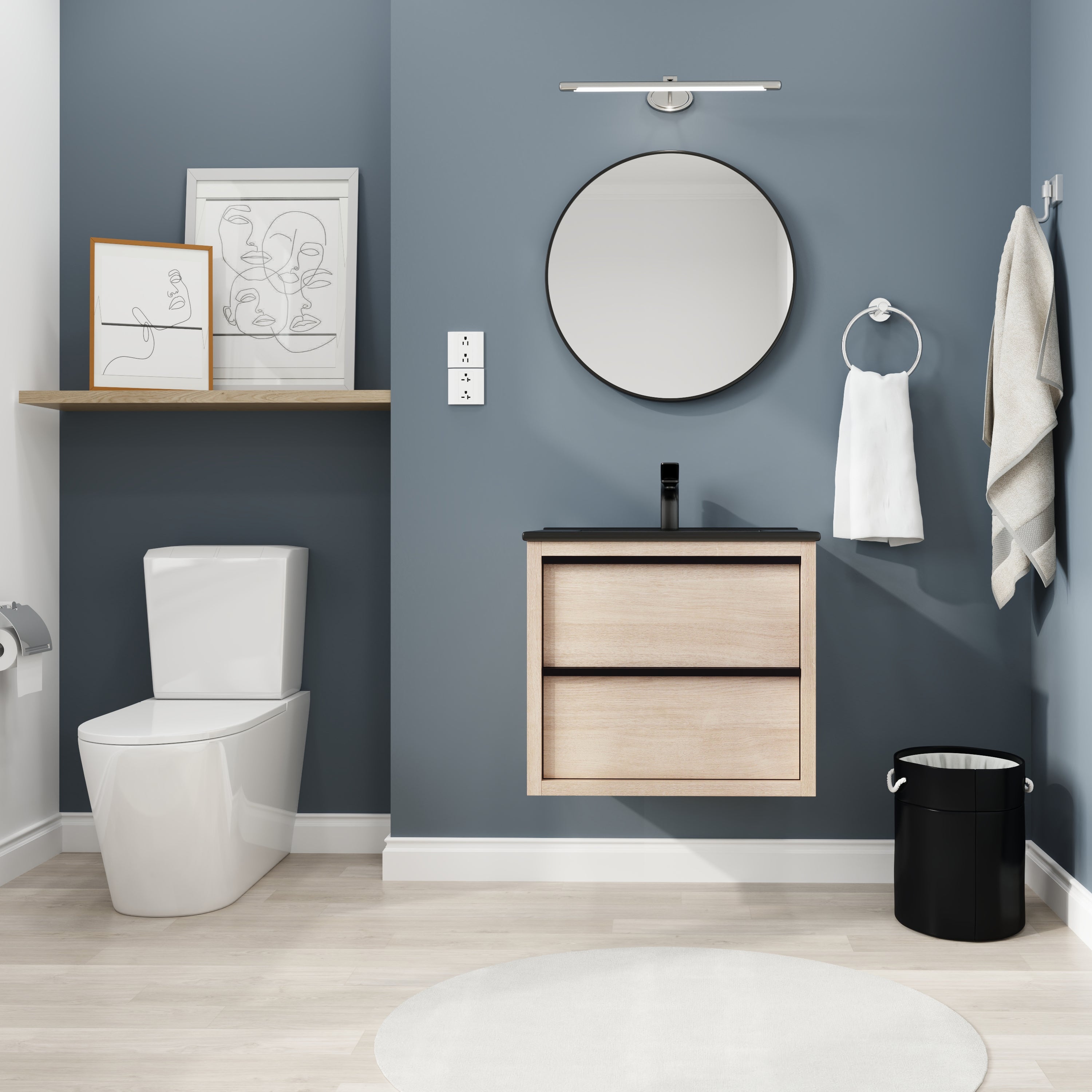24' Bathroom Vanity, With Black Ceramic Sink And 2 Soft Close Drawers(BVA02524PLO-G-BL9060BK)W1286S00035