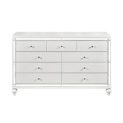 Glamorous Metallic White Finish Dresser of 9x Drawers Faux Crystal Knobs Modern Bedroom Furniture
