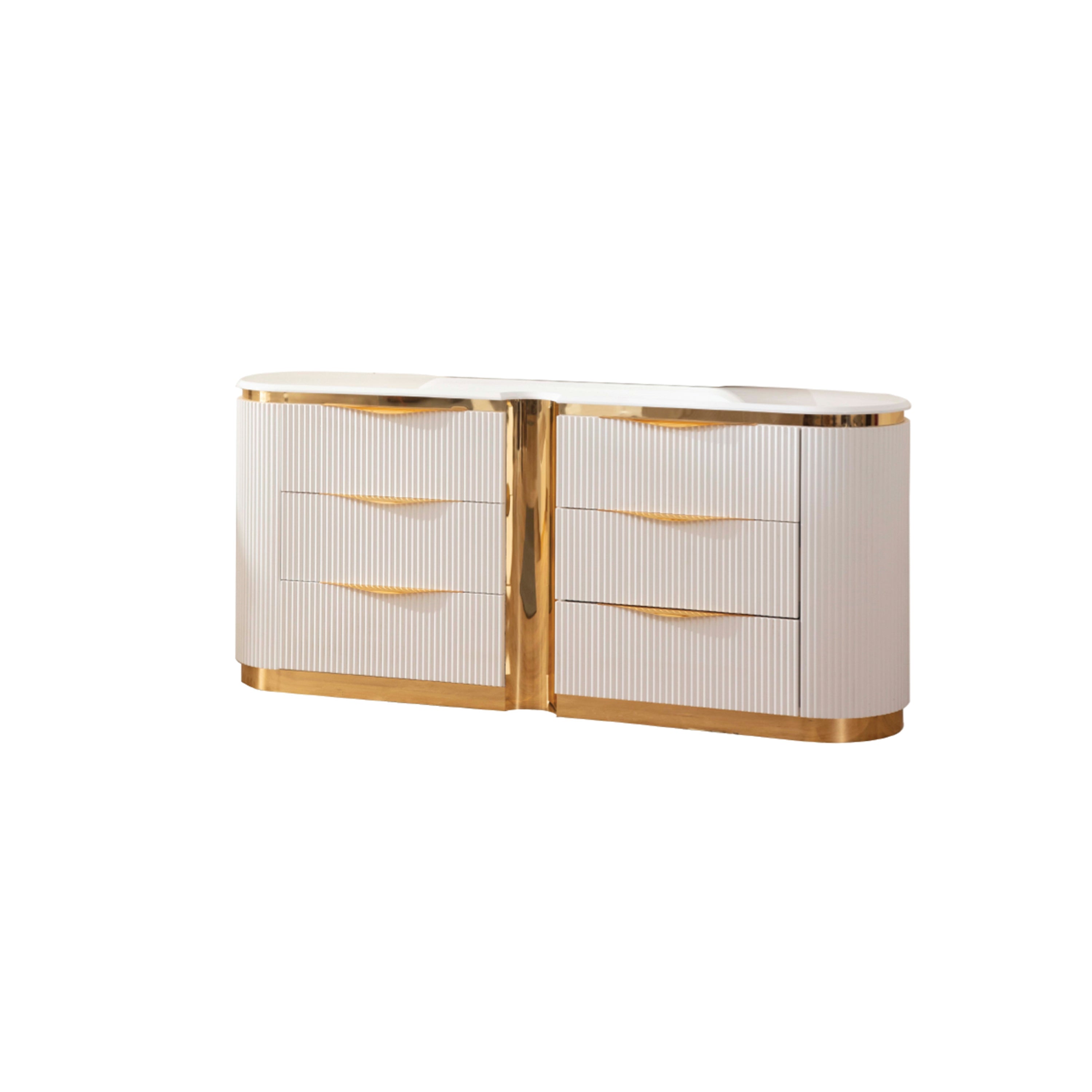 Laura Gold Detailed 6-Drawer Dresser made with Wood in White  (Includes Dresser only ) same as G150109248  (NJ inventory)