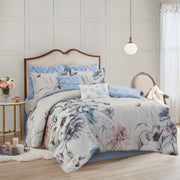 8 Piece Cotton Printed Comforter Set Blue Queen