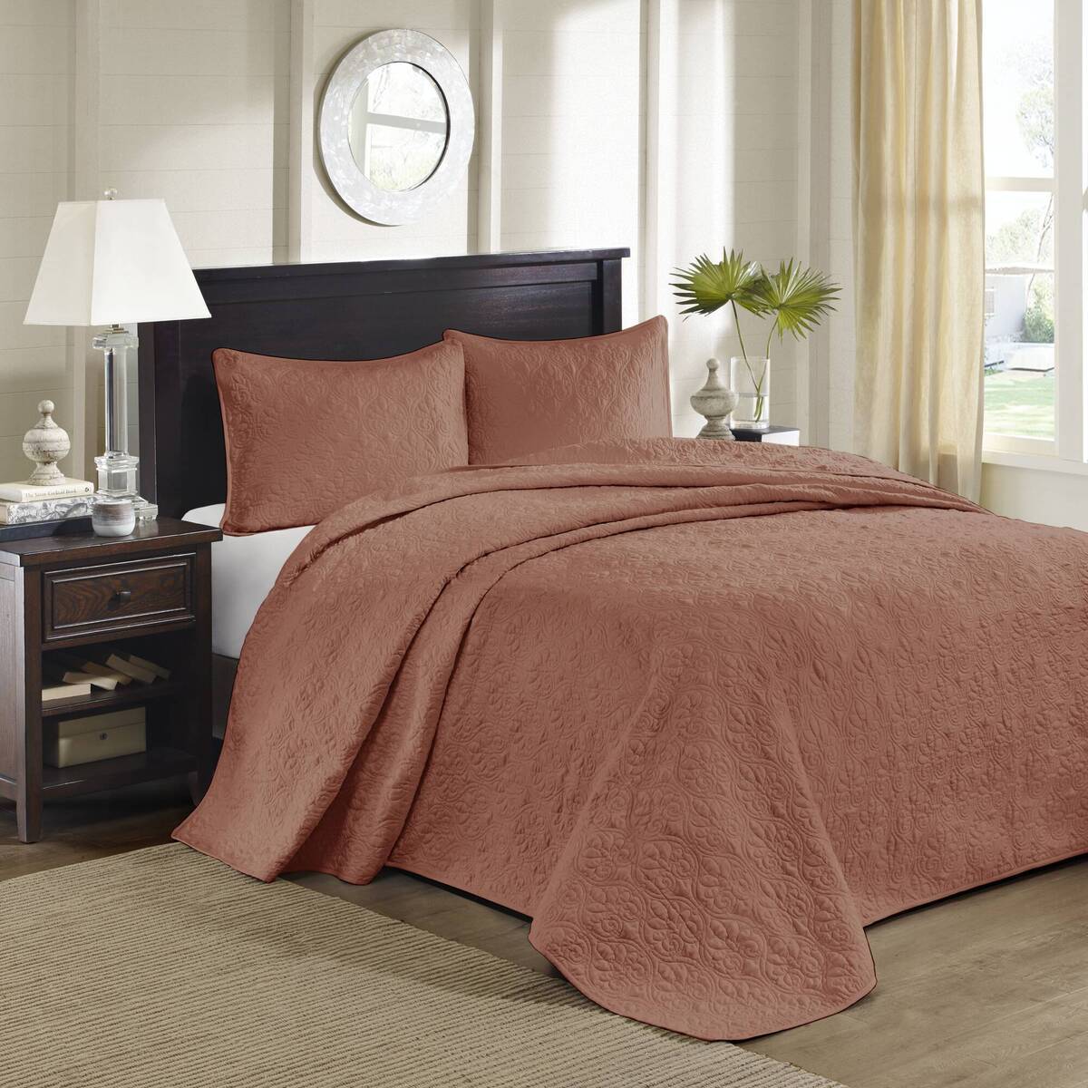 3 Piece Reversible Bedspread Set Clay Red King