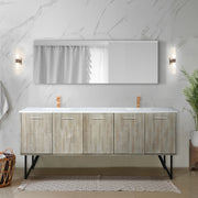 Rustic Acacia Double Bath Vanity 80 in. W x 20 in. D, White Quartz Top and Rose Gold Faucet Set
