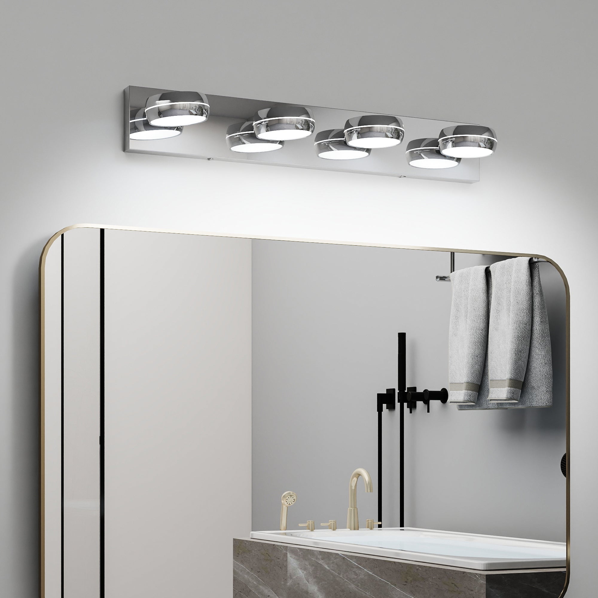 LED Vanity Lights 28in Bathroom Lights Fixtures over Mirror 4 Light LED Lighting Fixture for Bathroom 18W Mirror Lighting Fixture Modern Bath Light Bar Chrome Bath