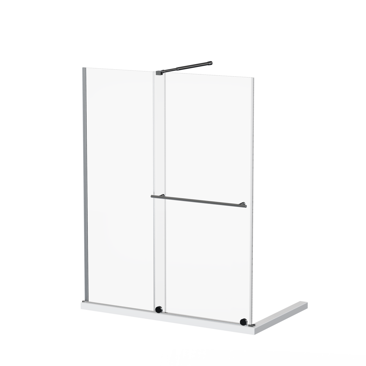 Frameless Shower Door Single Sliding 60x72, Clear Tempered Glass, Chrome Finish, Adjustable Zinc Roller Rail