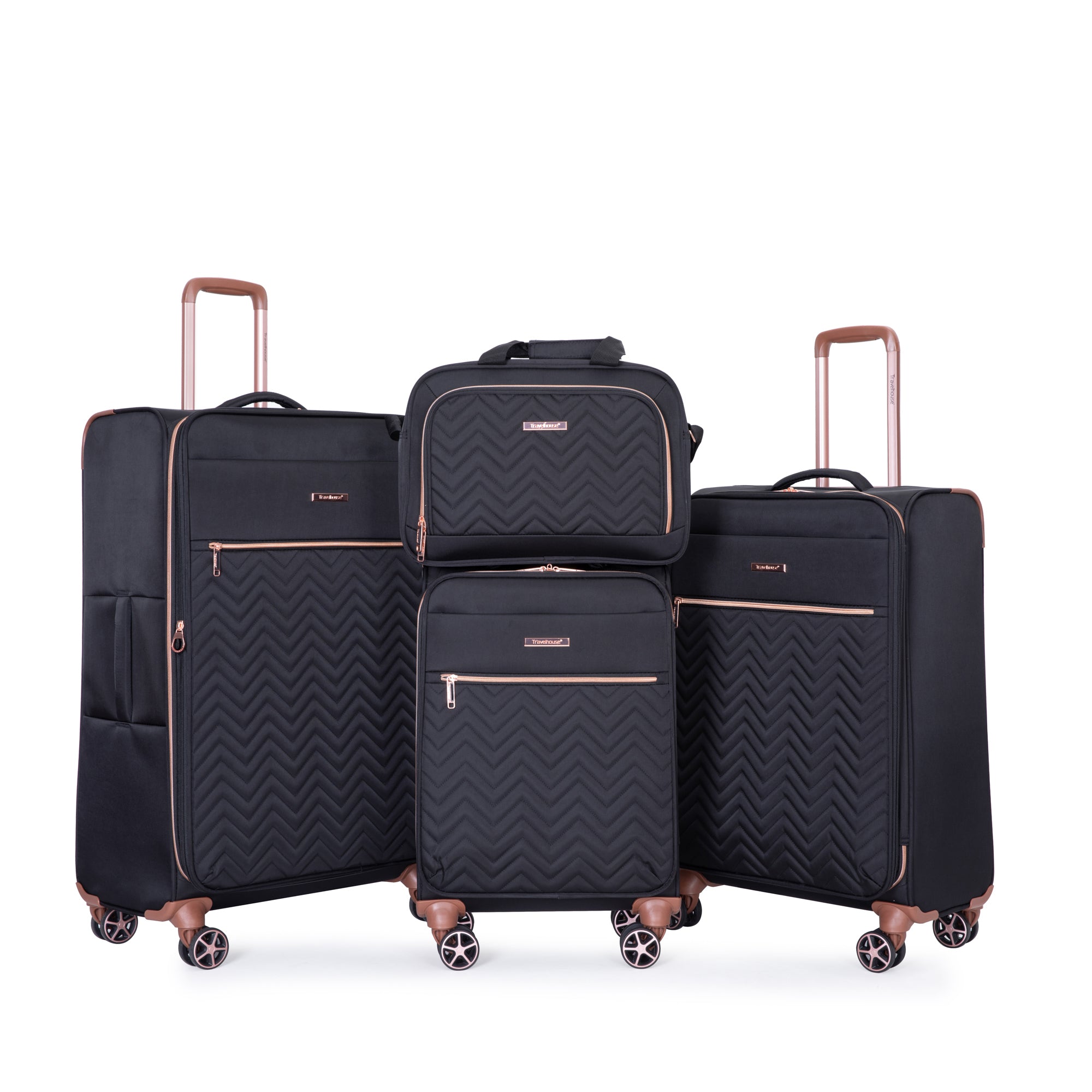 Lightweight Durable Black 4-Piece Softshell Suitcase Spinner Wheels Terylene Luggage Set