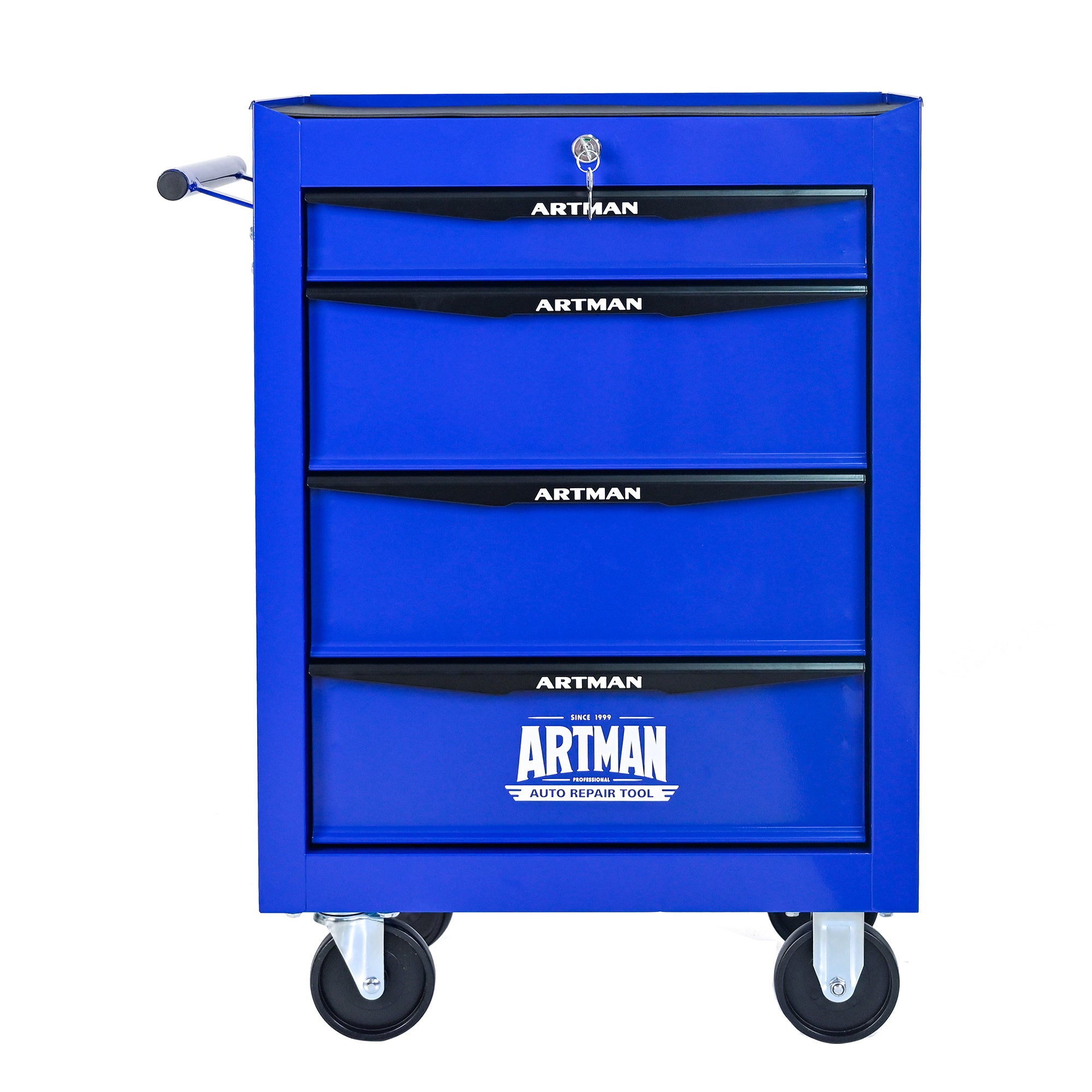 Rolling Metal Tool Chest with 4 Drawers, 20' Steel Storage Cabinet with Ball Bearing Slides, Black and Blue Finish