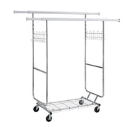 Heavy Duty Double Clothing Garment Rack with Shelves Silver Iron 75x22x68 Inches