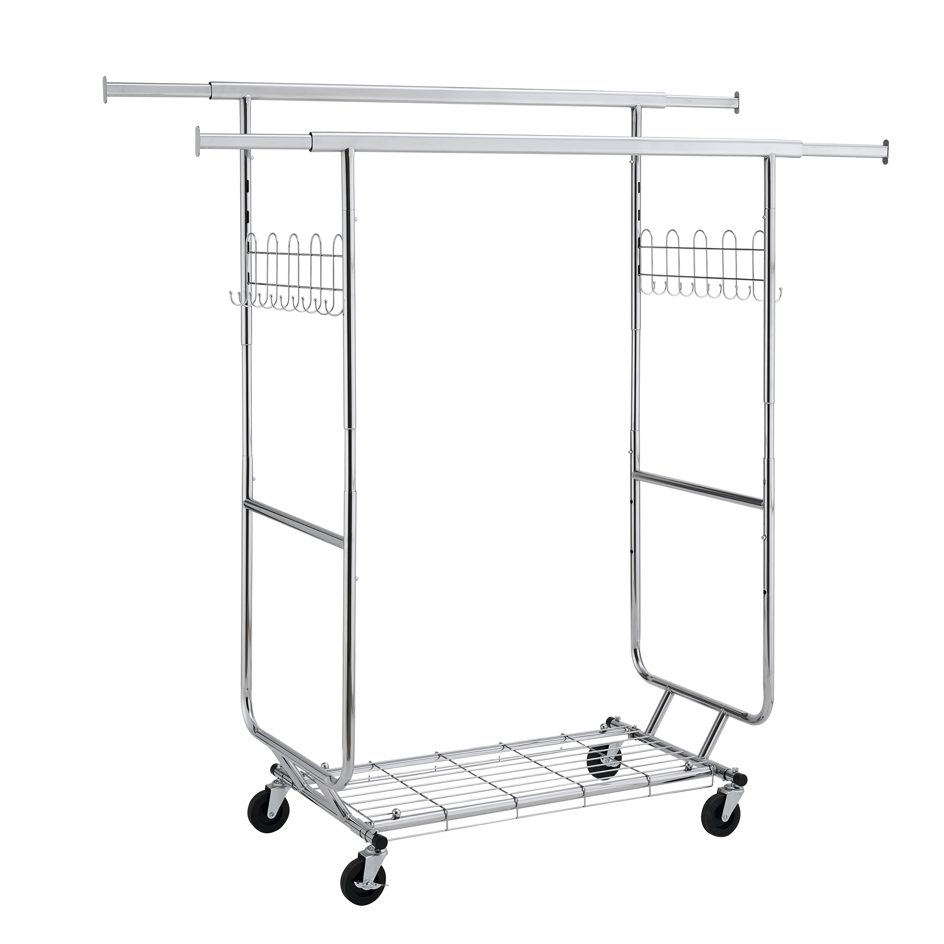 Heavy Duty Double Clothing Garment Rack with Shelves Silver Iron 75x22x68 Inches