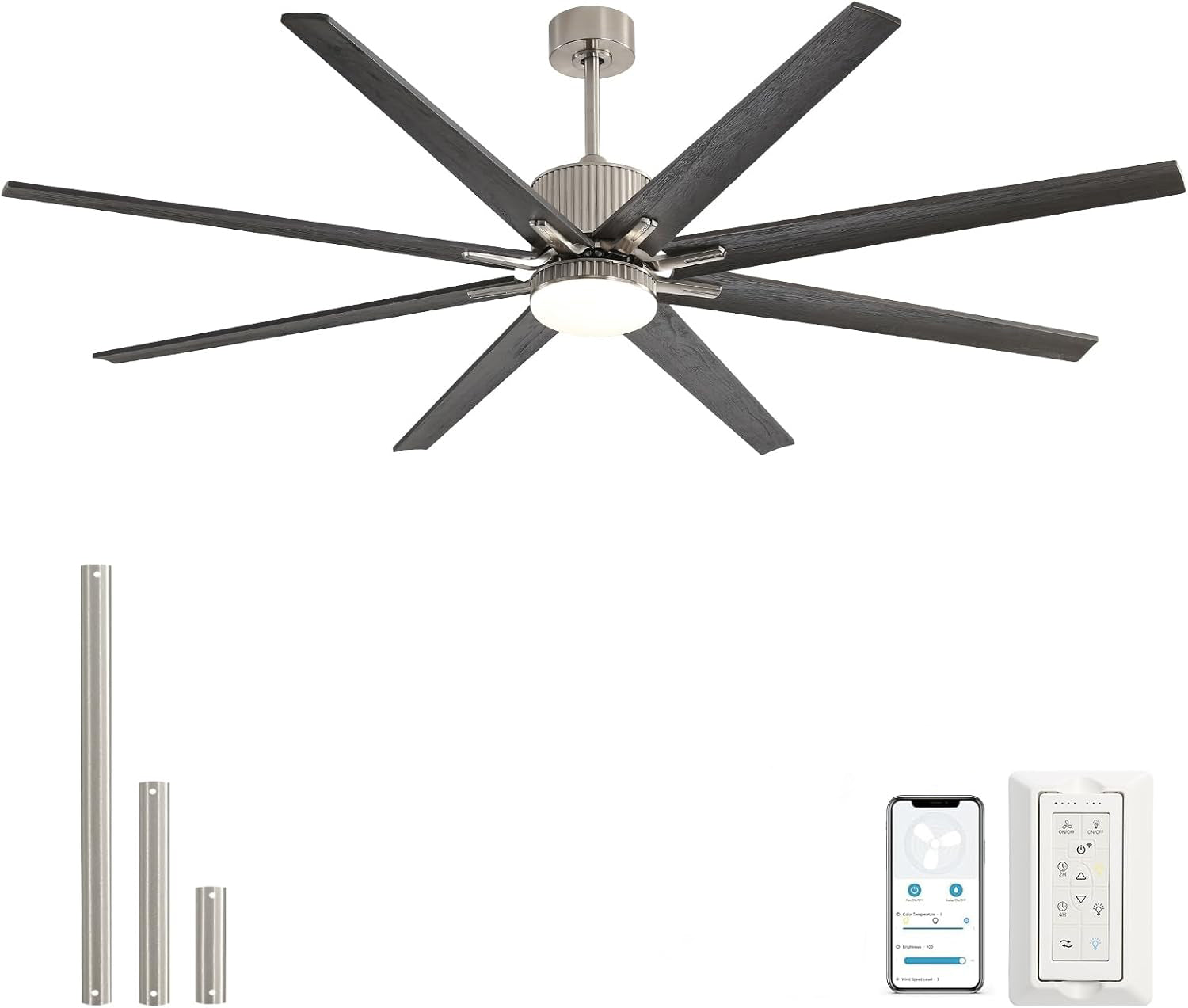 76 inch Smart App Controlled DC Motor Ceiling Fan with Light, Dimmable 3-Color LED, 6-Speed, Reversible, Remote, Timer, for Large Room