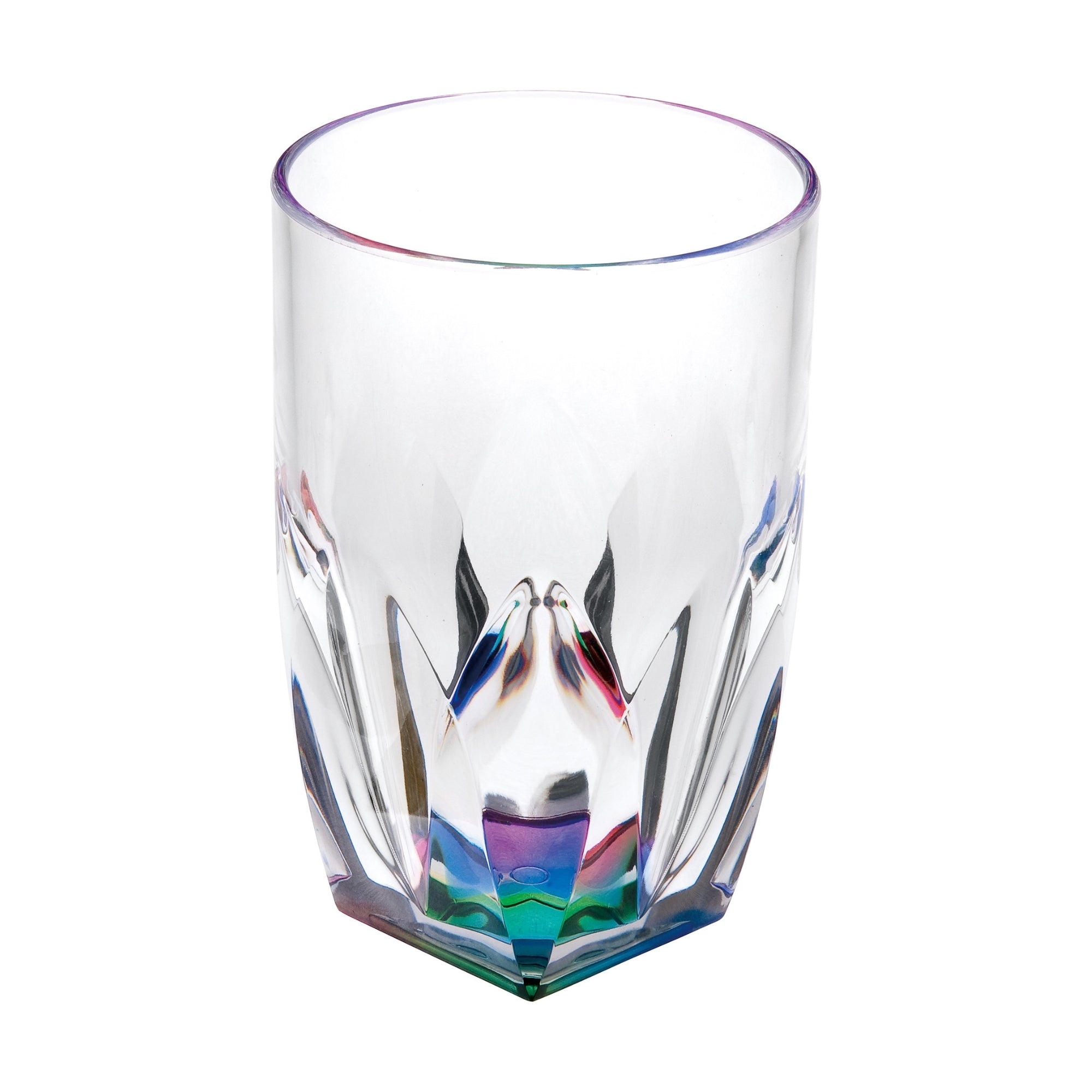 Rainbow Diamond Acrylic Glasses Drinking Set of 4 Hi Ball 17oz, BPA Free Plastic Cocktail Glasses, Clear