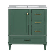 Modern Bathroom Vanity with Sink Combo Set, Solid Wood Frame, Green, 30 Inches