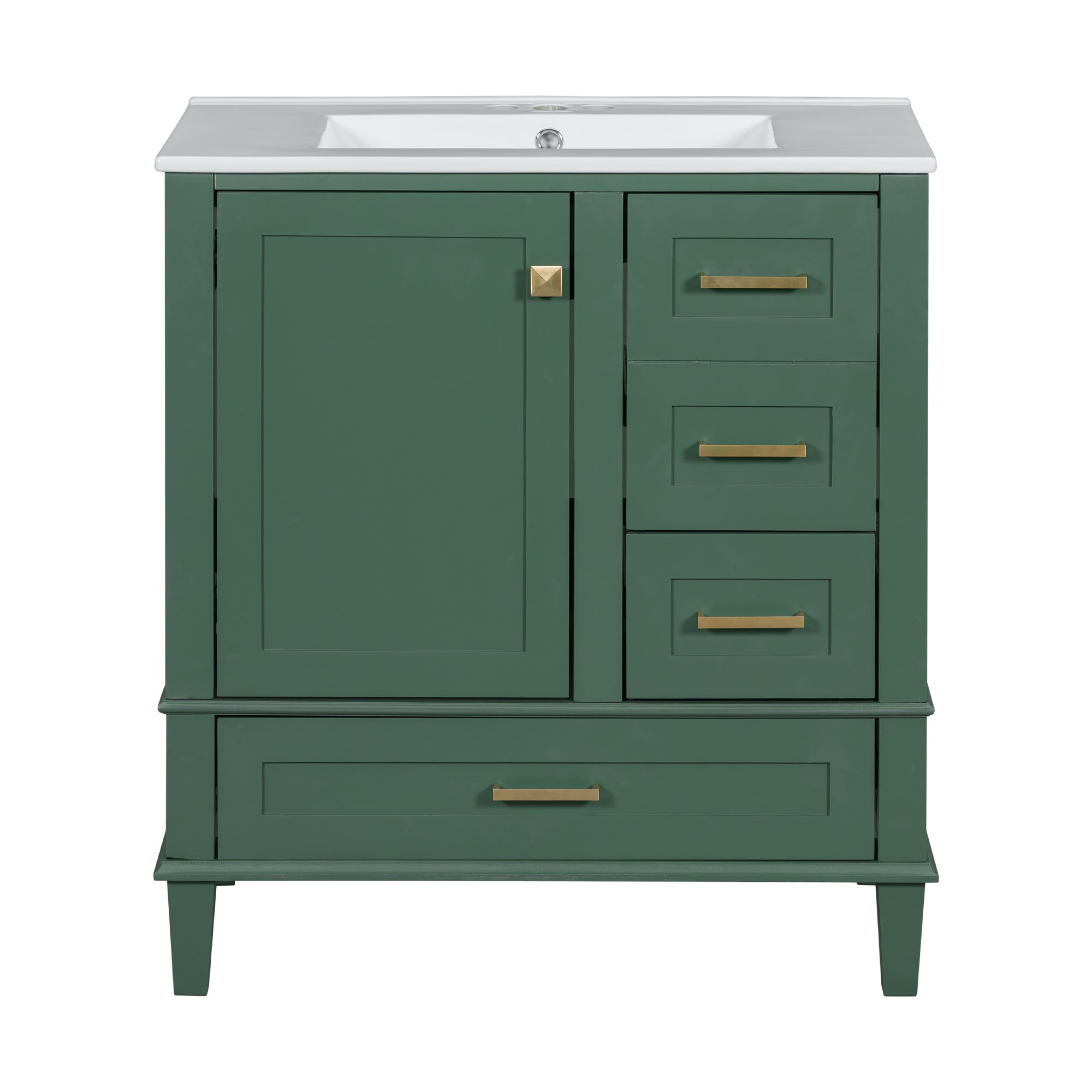 Modern Bathroom Vanity with Sink Combo Set, Solid Wood Frame, Green, 30 Inches