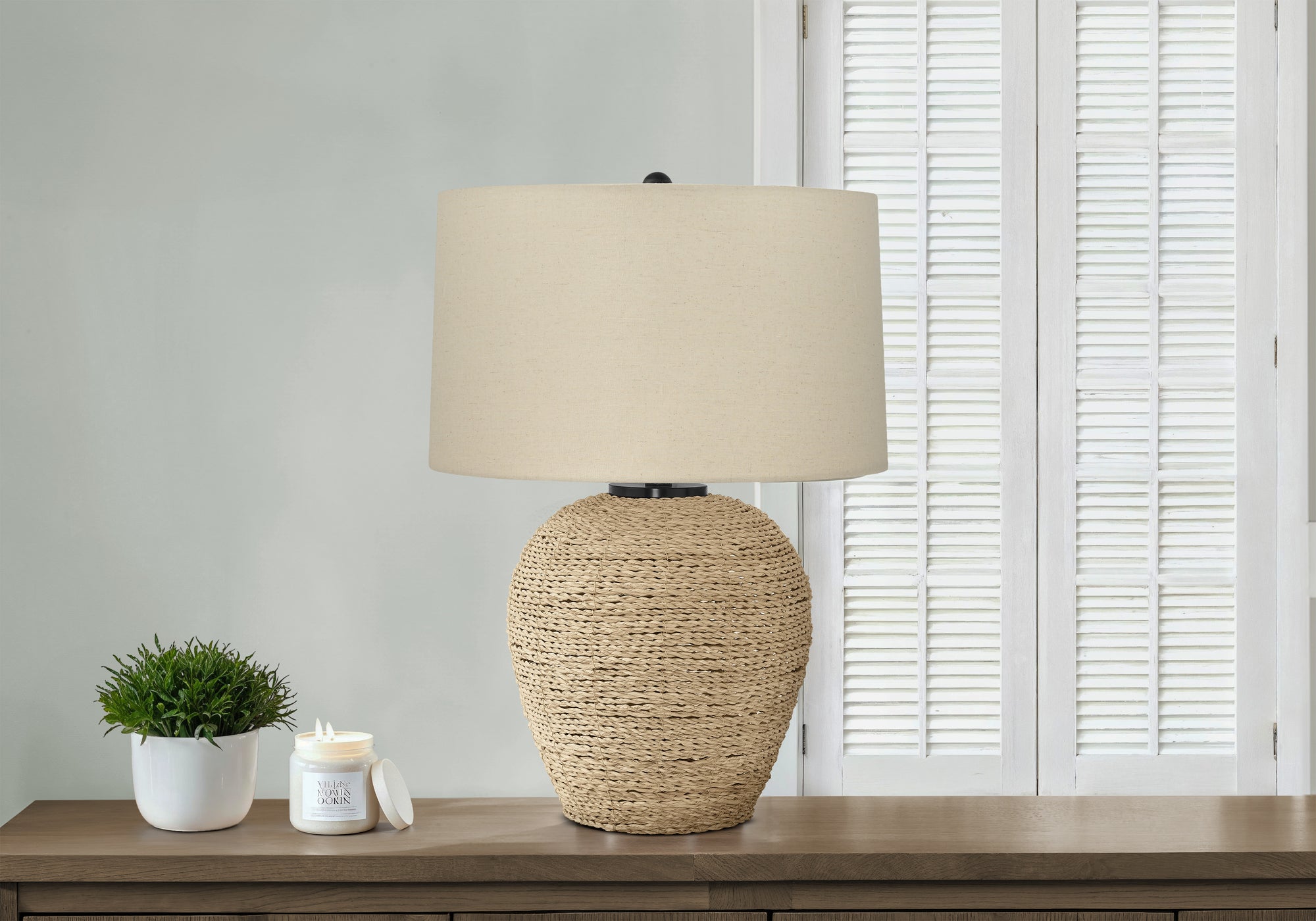 Lighting, 25'h, Table Lamp, Rattan, Beige Shade, Transitional