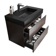Alice 30' Walnut Bathroom Vanity with Sink, Large Storage Wall Mounted Floating Vanity, Black Basin, Pre-assembled