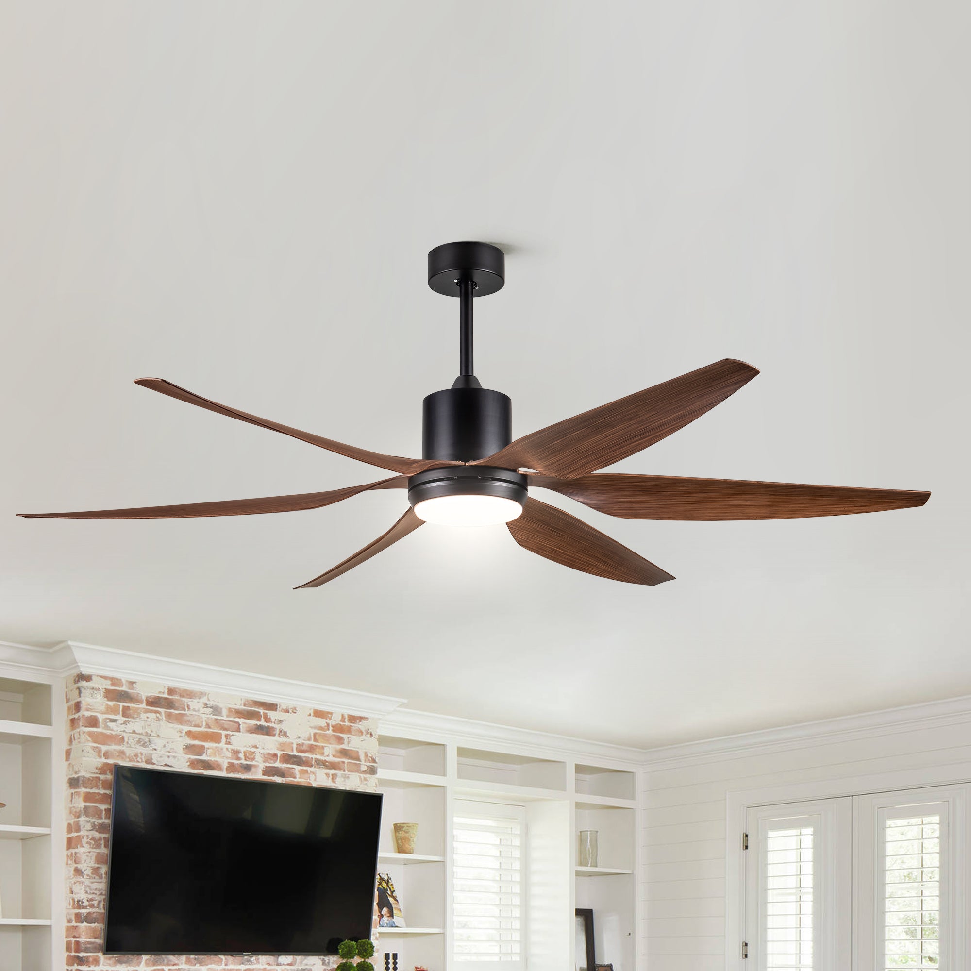 66' Vintage Ceiling Fan  Lighting with Brown Blades in Integrated LED
