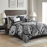 6 Piece Printed Cotton Quilt Set with Throw Pillows Black King/Cal King