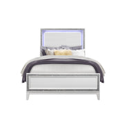 ALMERA White 5PC Full Bedroom Set with LED Lit Headboard and Glitter Detailing, Rubber Wood