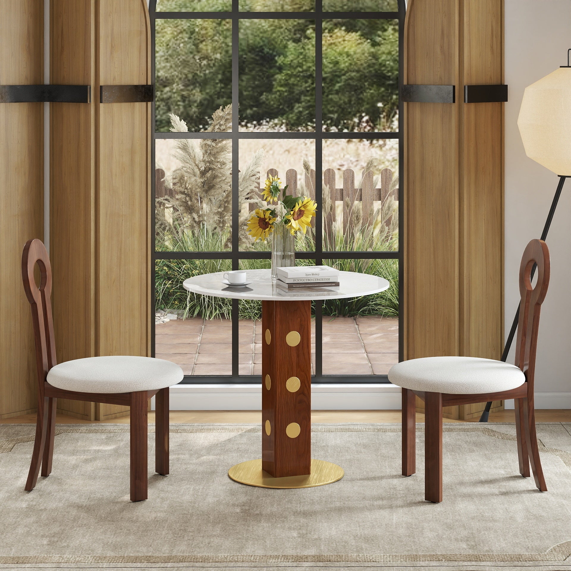 Modern Round Dining Table, 33.5' Sintered Stone Table with Wooden Leg & Gold Base, 2 - Person Kitchen Table for Small Space, 150lbs Weight Capacity(Only the Negotiation Table)