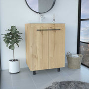 Free Standing Sink Cabinet, Four Legs, Double Door Cabinet, Two Shelves, Light Oak