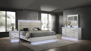 Glam Modern Style 4 Pc King Bedroom Set with LED Headboard Made with Wood in White(CA INVENTORY)