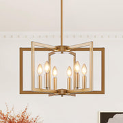 22' Modern Golden Geometric 6-Light Chandelier – Industrial Metal Pendant Light Fixture for Living Room, Dining Room, or Kitchen (Bulb Not Included)