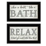 'Bath Relax' 2-Piece Vignette By Susie Boyer, Ready to Hang Framed Print, Black Frame