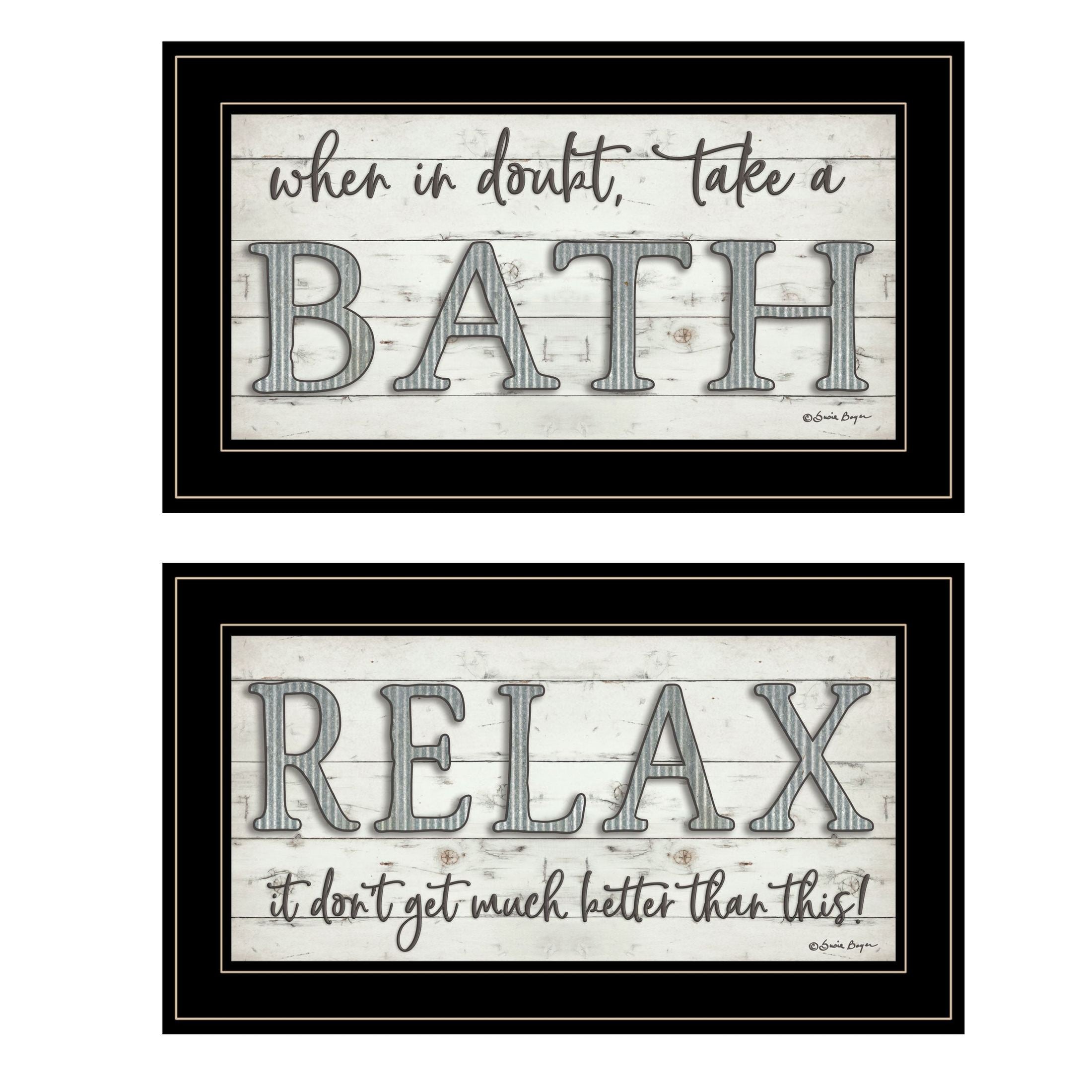 'Bath Relax' 2-Piece Vignette By Susie Boyer, Ready to Hang Framed Print, Black Frame
