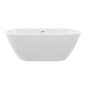 67' Acrylic Freestanding Bathtub, Elegant Oval Shape Soaking Bathtub, Glossy White, Chrome Overflow & Pop-Up Drain