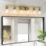 37' Golden 6-Light Vanity Light with Clear Glass Shades, Modern Iron Metal Bathroom Wall Fixture for Mirror, Ideal for Bathroom and Dressing Table (No Bulbs)
