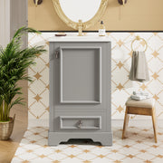 20 Inch Bathroom Vanity with Ceramic Sink, Soft Close Door, Adjustable U-Shaped Shelf, Compartment Drawer and Door Storage Rack, Modern Style, Space-Saving Design