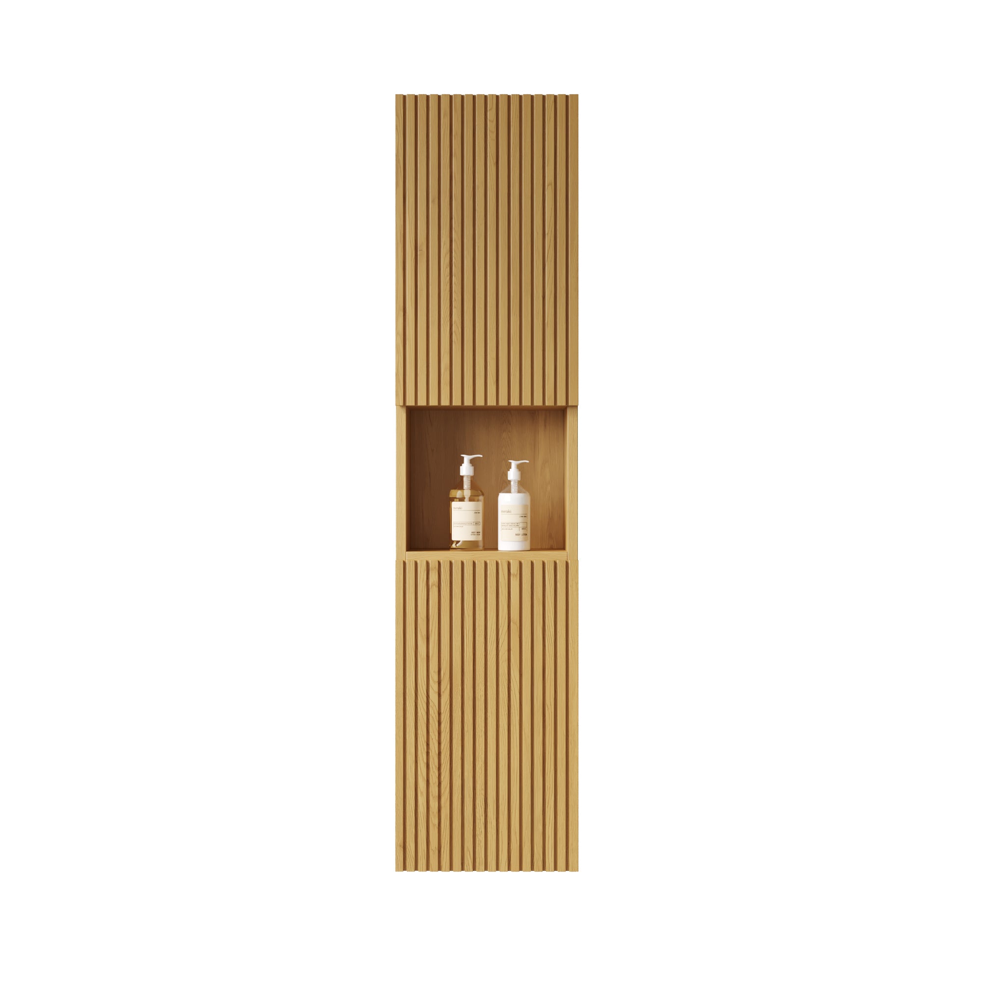 MITCH 59' Tall Bathroom Wall Mounted Cabinet, Narrow Storage Cabinet with Doors and Shelves, Suitable for Small Spaces, Applicable to Bathroom, Living Rooms and Laundry, Corolla Oak Woodgrain Color