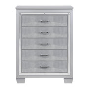 Glamourous Silver Finish 1pc Chest of 5x Dovetail Drawers Faux Alligator Embossed Fronts Bedroom Furniture
