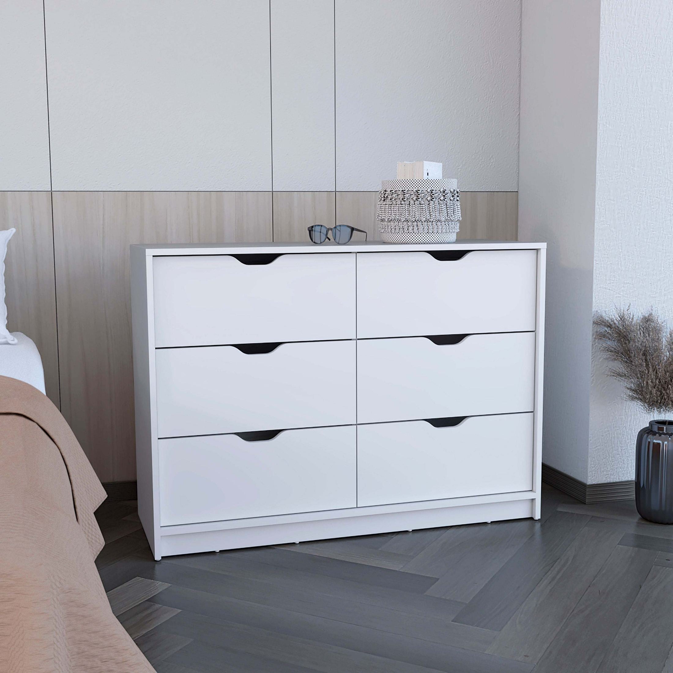 Dresser 30'H, 4 Drawer Dresser with 2 Lower Cabinets, Drawer Chest, White