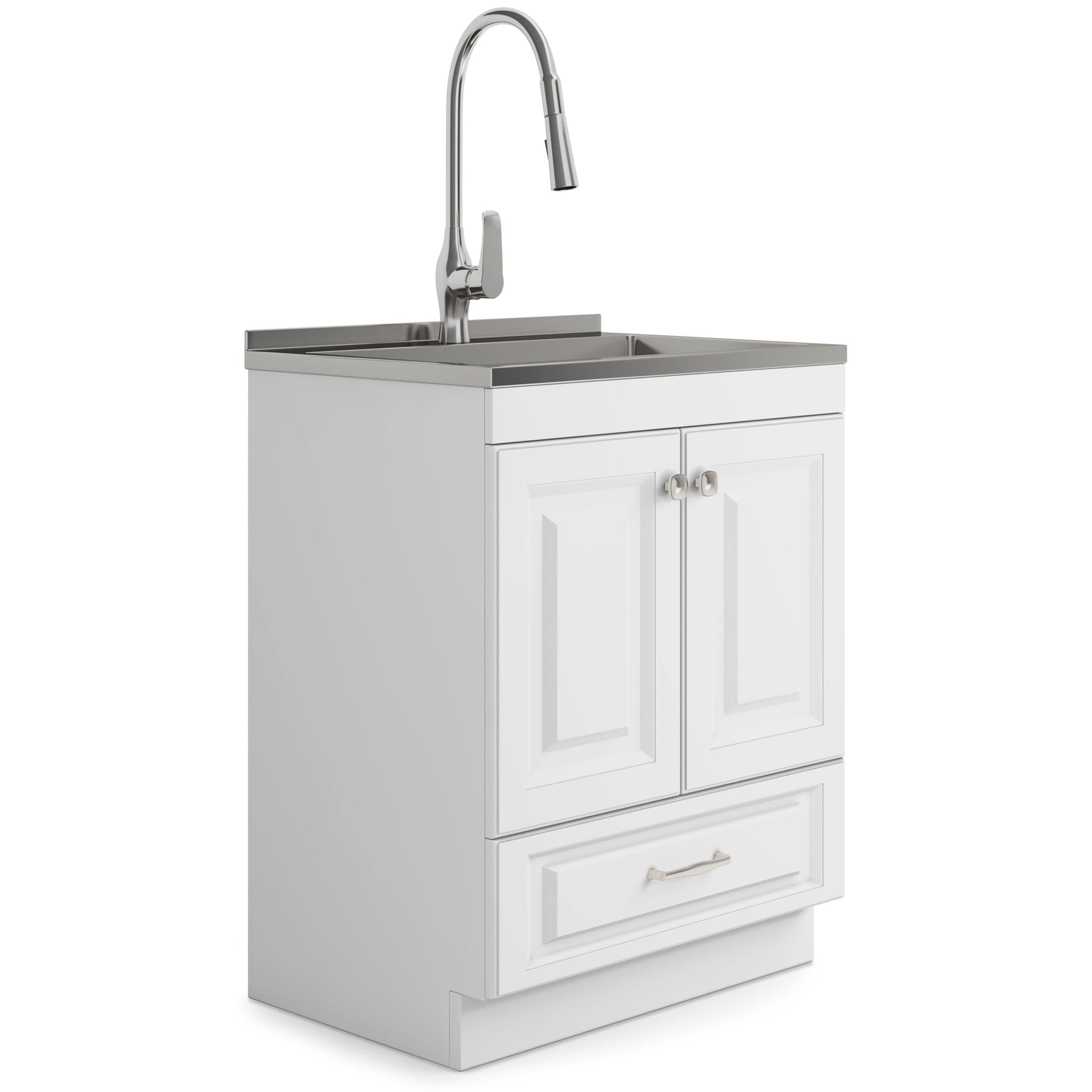 Lawrence - 28' Laundry Cabinet with Faucet and Stainless Steel Sink - White
