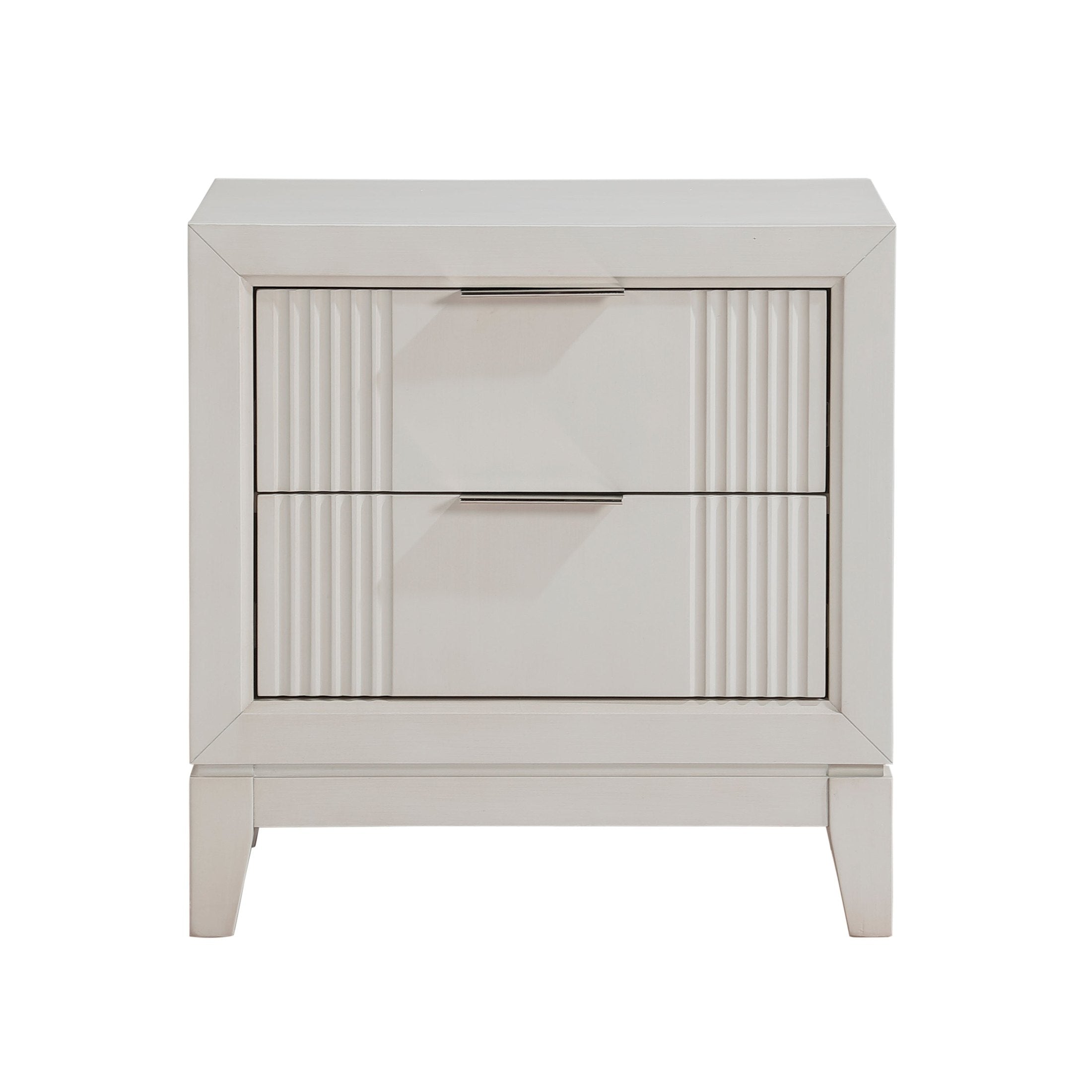 Antique White Finish 1pc Nightstand with 2x Drawers Modern Bedroom Furniture, Reeded Fronts, Bedside Cabinet with Drawers
