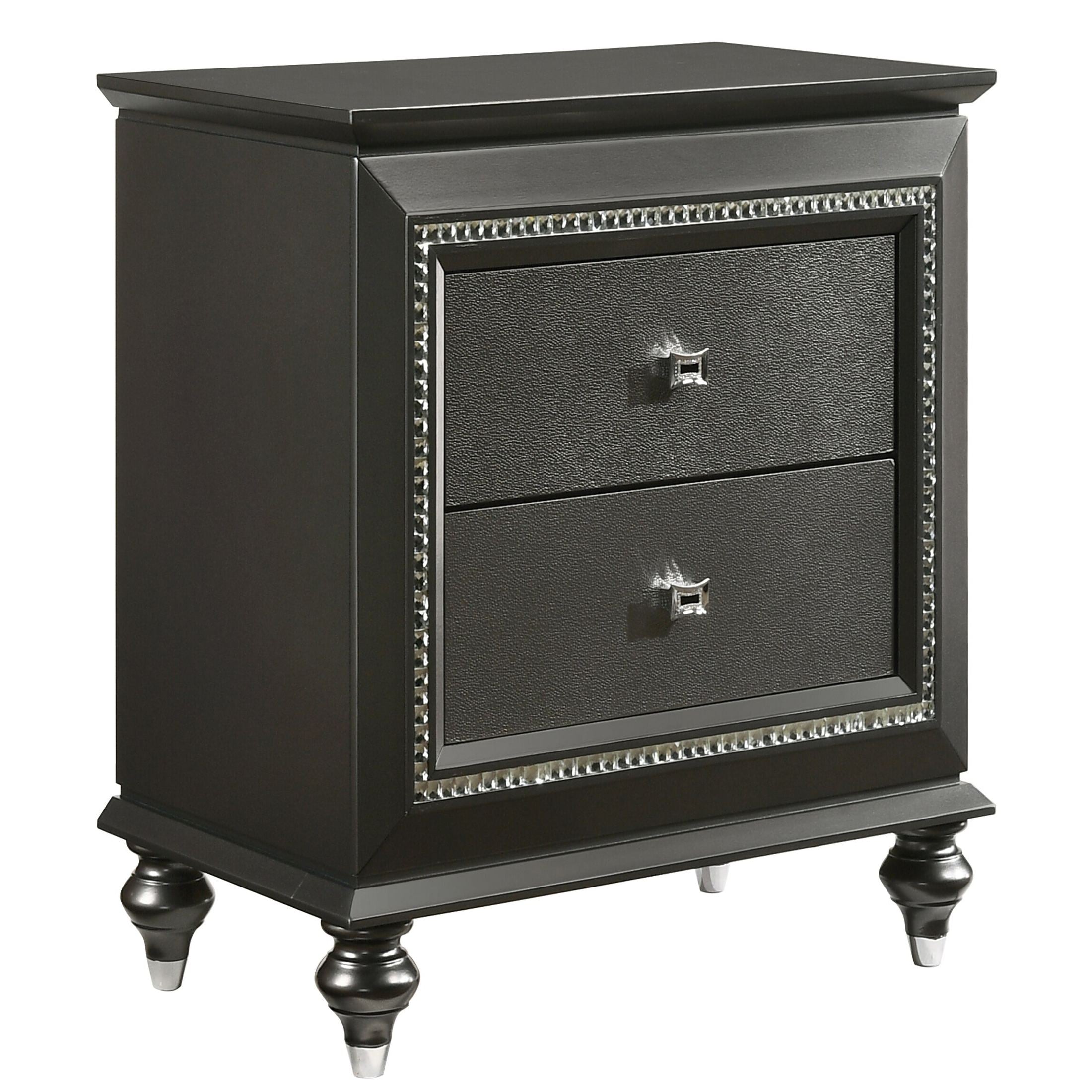 Metallic Grey Nightstand with 2 Drawers