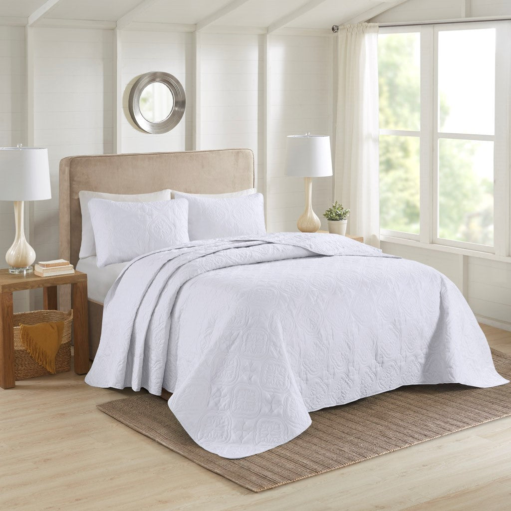 3 Piece Reversible Bedspread Set White Full/Queen