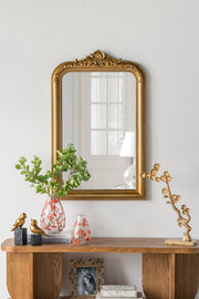 23.5x37.5' Decorative Arched Wall Mirror With Ornate Gold Crest Design