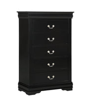 1pc Black Finish Five Drawers Louis Philip Chest Solid Wood Contemporary Sleek Ample Storage