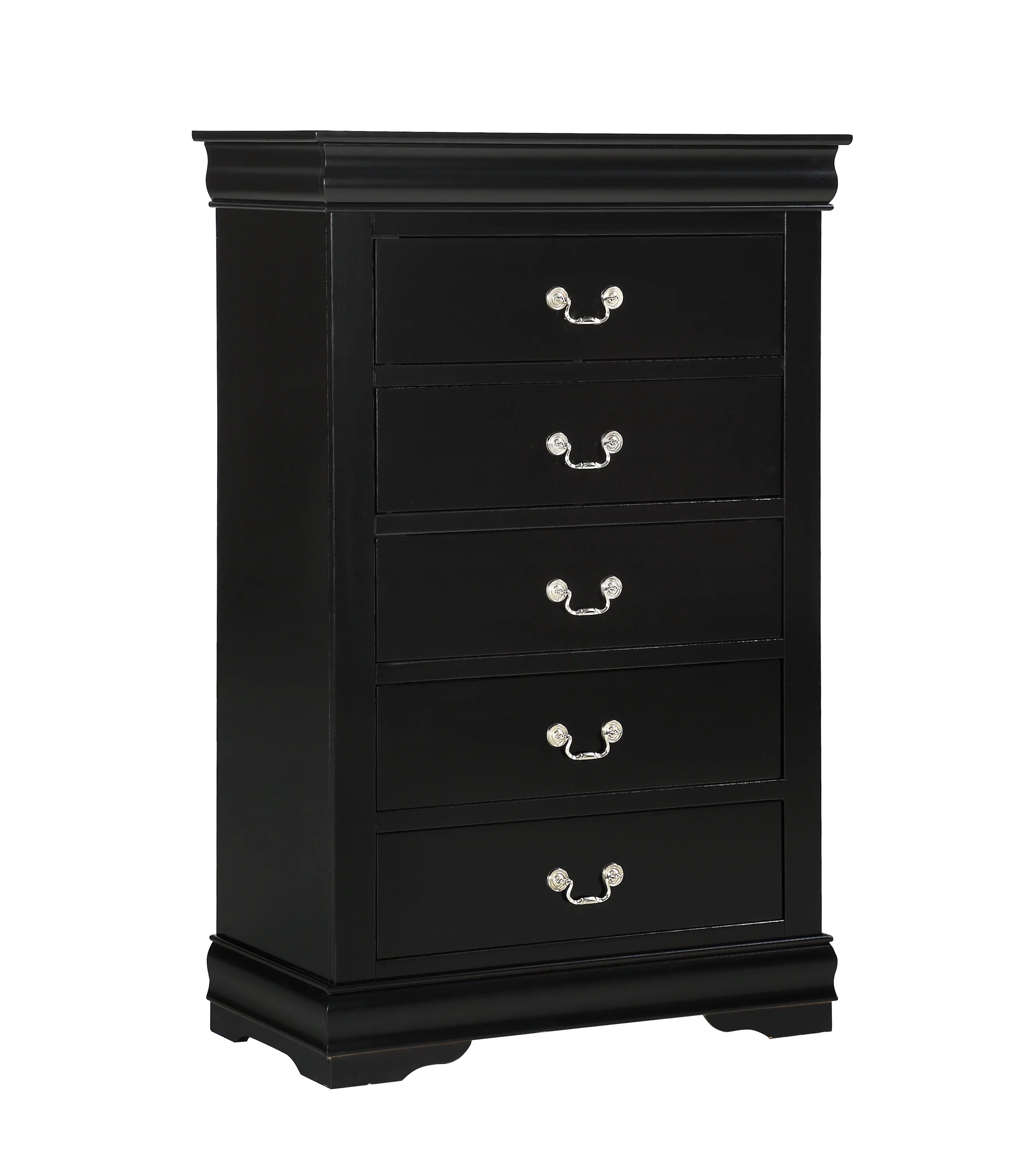 1pc Black Finish Five Drawers Louis Philip Chest Solid Wood Contemporary Sleek Ample Storage