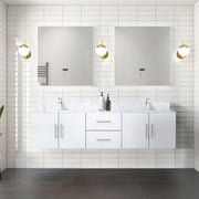 Glossy White Double Bath Vanity 72 in. W x 22 in. D, with Carrara Marble Top