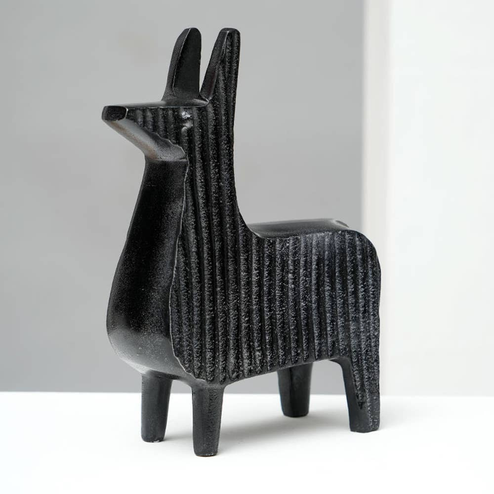 Black Ribbed Llama Sculpture– Aluminum Table Décor-6x8'