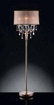 62' Tall Floor Lamp 'Rosie' w/ Silvery Pink finish and Crystal Accents, Shade