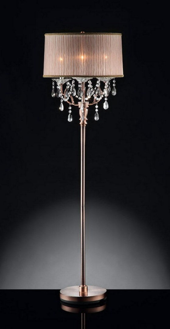 62' Tall Floor Lamp 'Rosie' w/ Silvery Pink finish and Crystal Accents, Shade