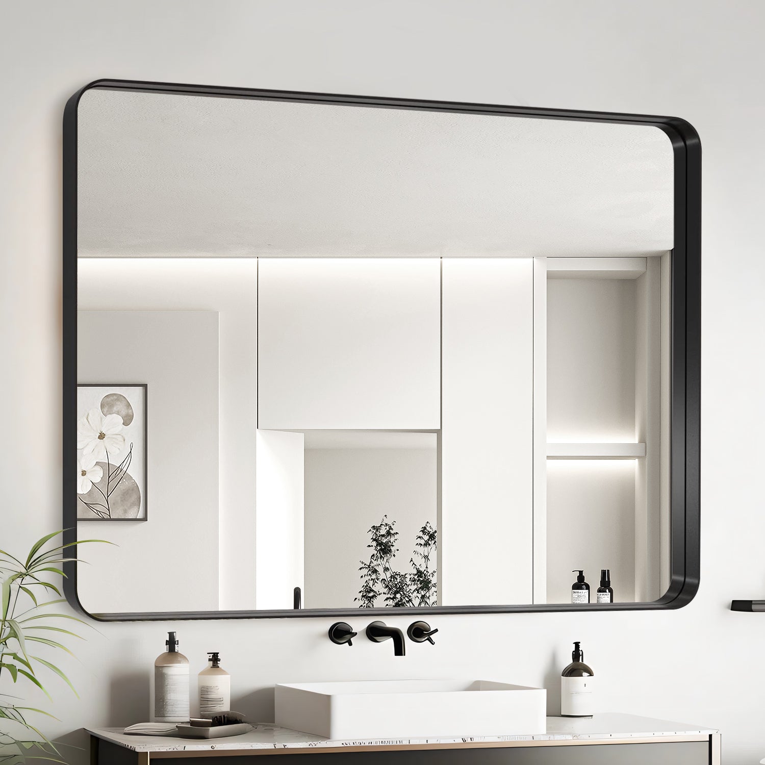 72x40 Inch Black Aluminium Frame Bathroom Mirror