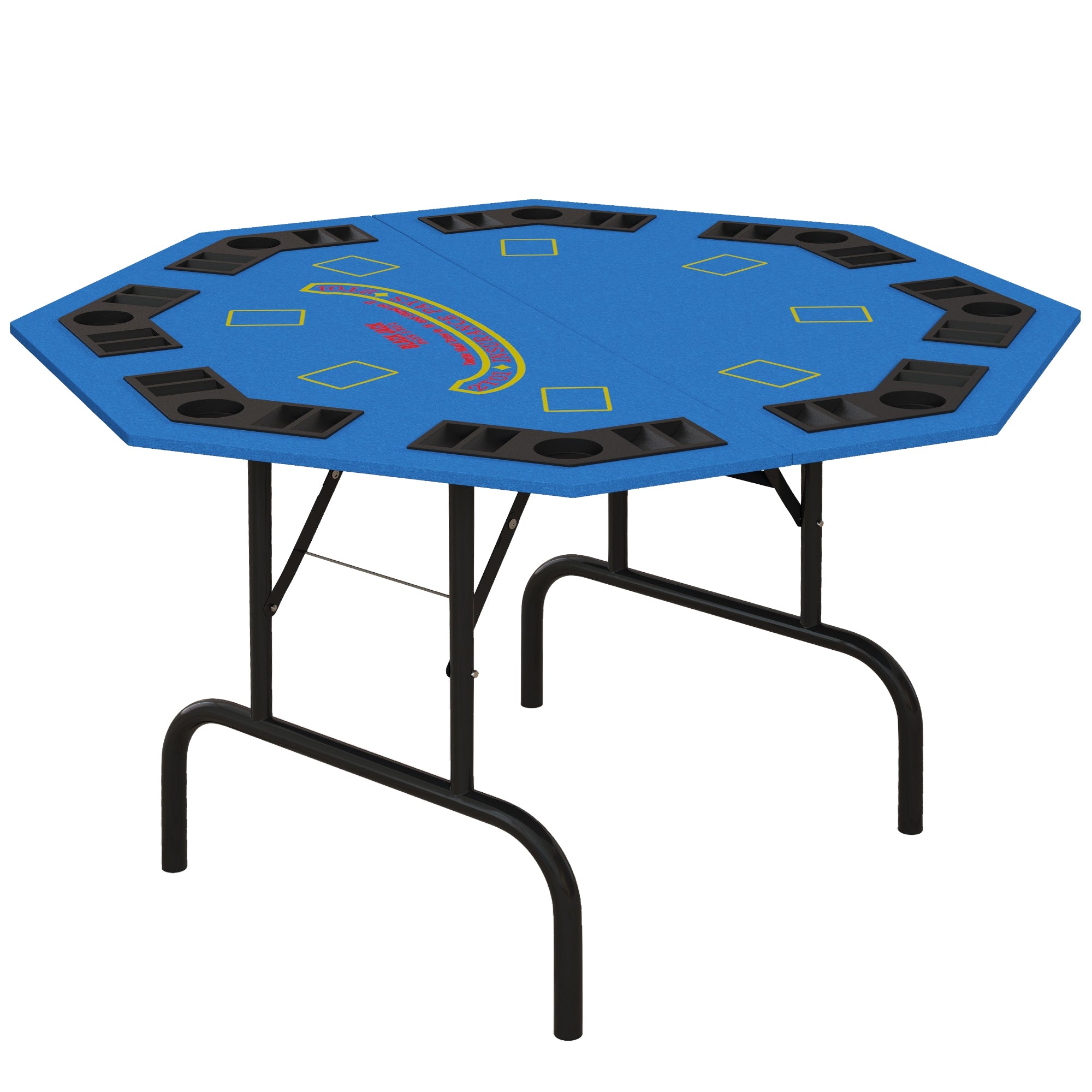 Soozier Poker Table Foldable 47' Octagon Casino Table Blackjack Texas Holdem Poker Table for 8 Players with Chips Tray and Cup Holders, Blue