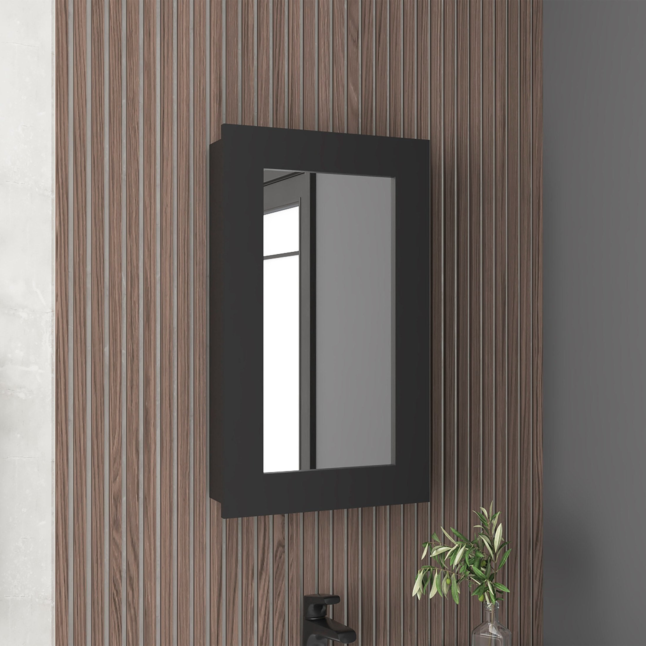 Juno 25.7' H x 15.7' W Narrow  Mirror Medicine Cabinet, One door with Three interior Shelves for Bathroom, Kitchen Black
