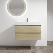 36' Wall-Mounted Bathroom Vanity With Resin Sink, 2-Soft Close Drawers, KD-Package