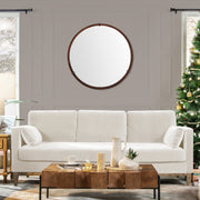 Hausen 31.5' Mid-Century Modern Round Accent Wall Mirror, Brown Walnut Wood & Veneer