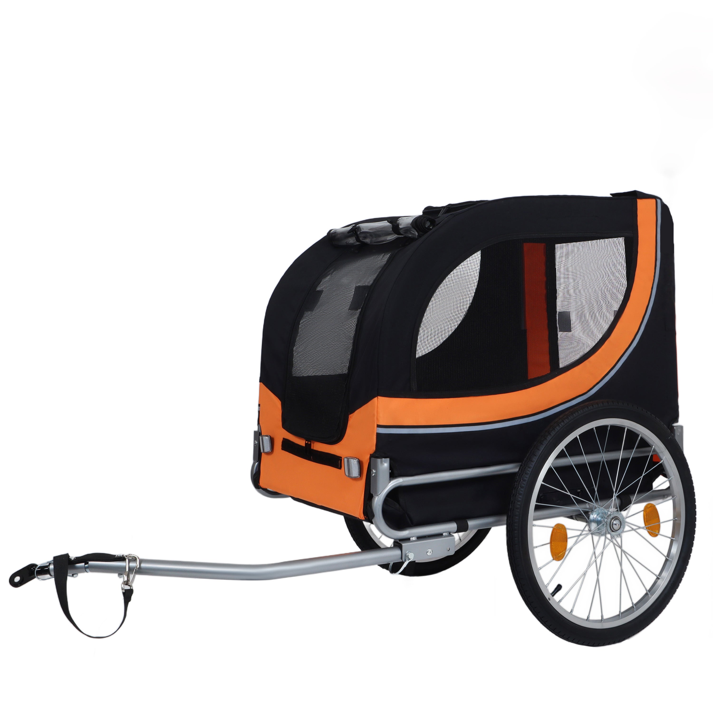 Large Folding Bike Trailer for Dogs – 66LB Capacity All-Terrain Pet Carrier, Durable Steel Frame for Cycling, Jogging, Camping & Outdoor Adventures, Black- Orange